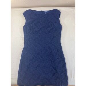 Chaps Navy Blue Lace Sheath Dress Womens Size 8‎ Knee Length Zipper Back